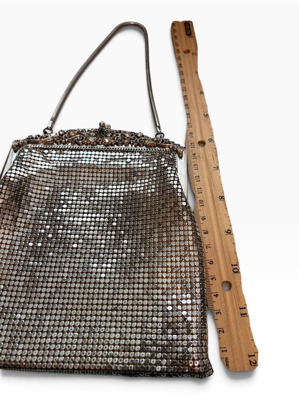 Whiting and Davis vintage silver mesh bag with rhinestone trim - Picture 4 of 8